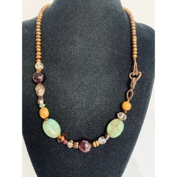 Turquoise Khaulite Copper Pearls Gemstones Crystals Necklace - Picture 6 of 8